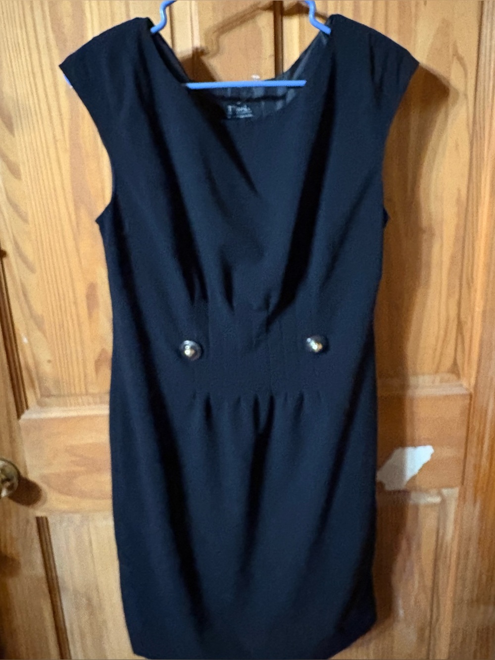 Tribal Black Midi Sheath Dress with Decorative Buttons